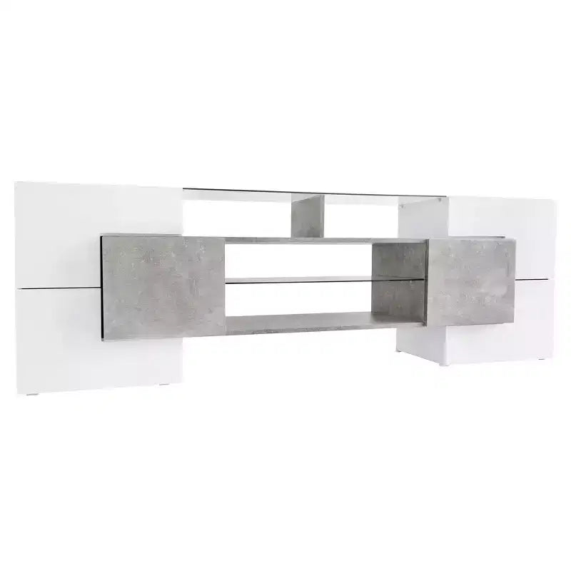 Mobile TV 88" in finitura lucida con 2 ripiani in vetro illuminati e luci LED, grigio