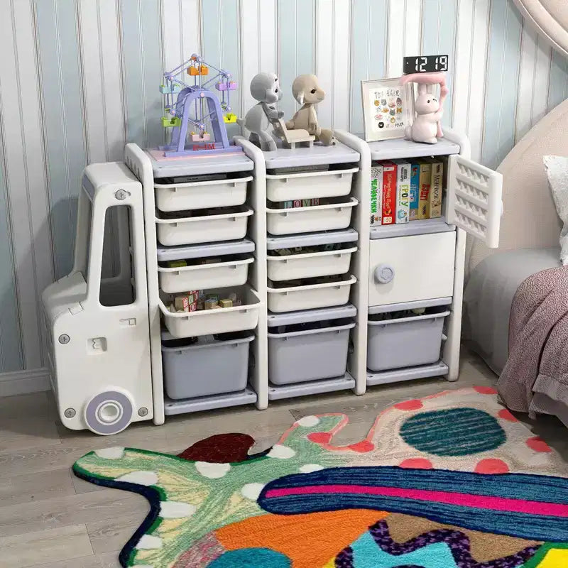Contenitore Portagiochi per Bambini con 2 Armadietti e 11 Contenitori Rimovibili, Sala Giochi