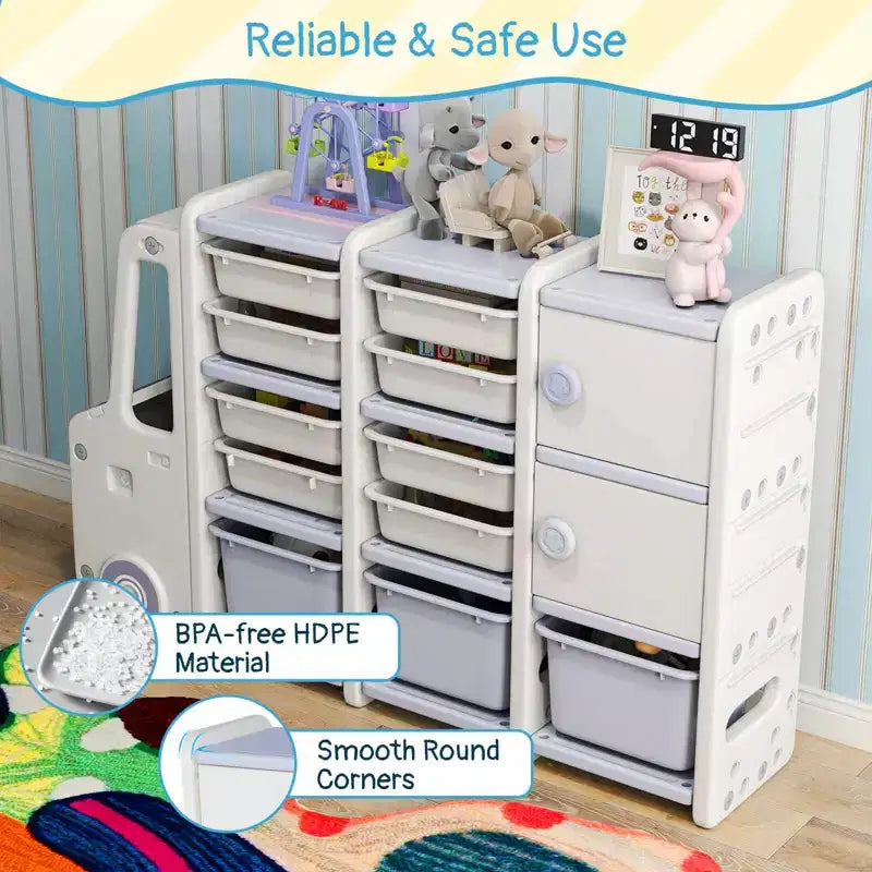 Contenitore Portagiochi per Bambini con 2 Armadietti e 11 Contenitori Rimovibili, Sala Giochi