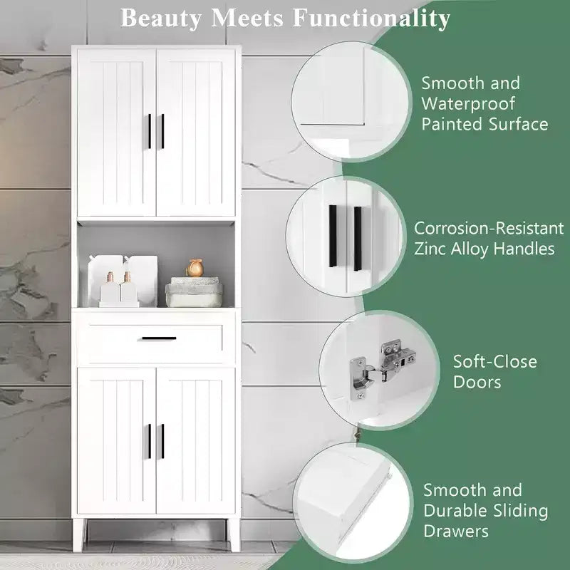 Mobiletto da bagno alto 70,9" resistente all'acqua con ripiani regolabili
