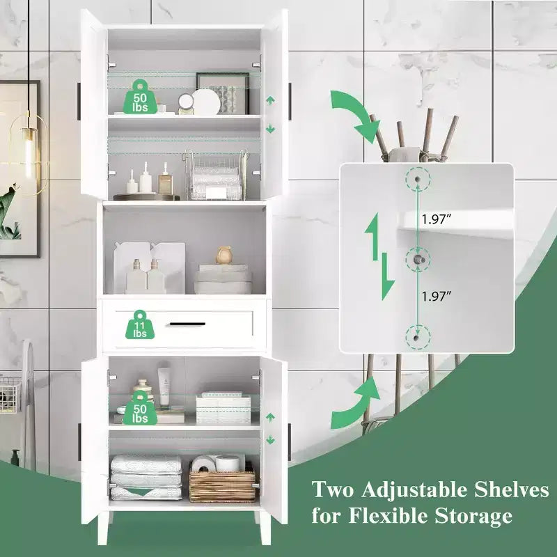 Mobiletto da bagno alto 70,9" resistente all'acqua con ripiani regolabili