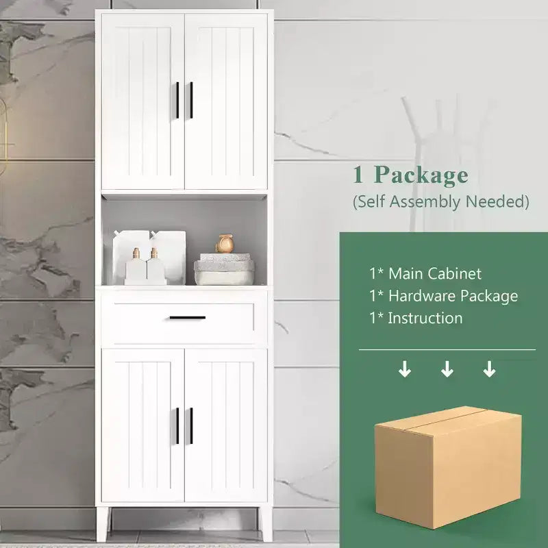Mobiletto da bagno alto 70,9" resistente all'acqua con ripiani regolabili