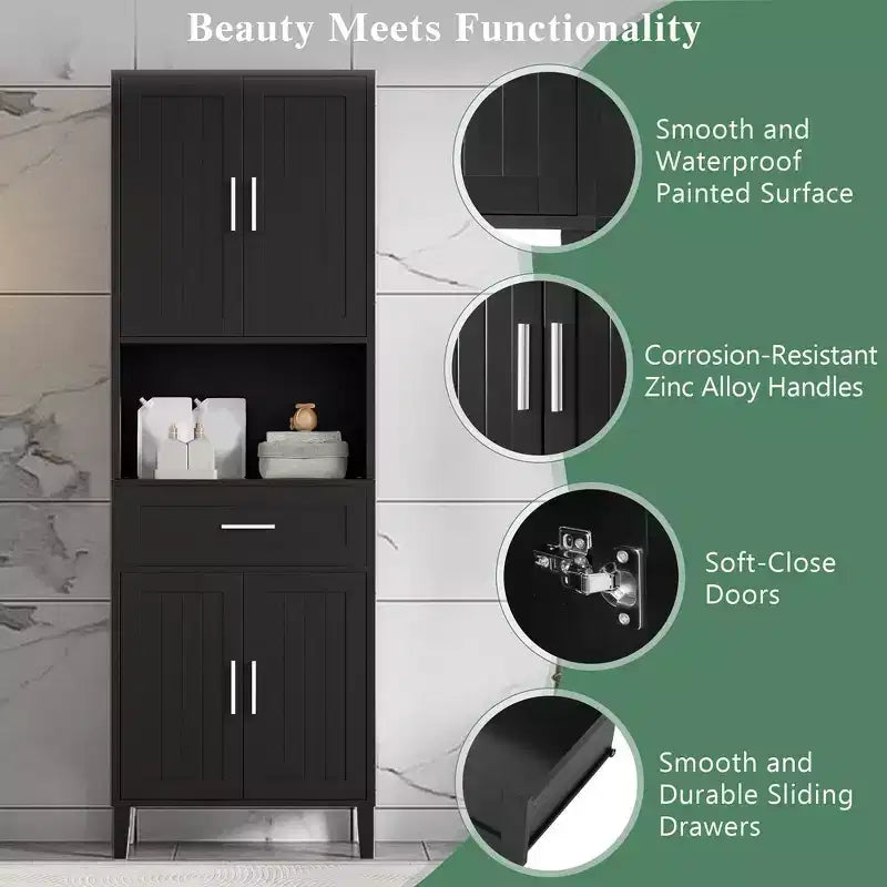 Mobiletto da bagno alto 70,9" resistente all'acqua con ripiani regolabili