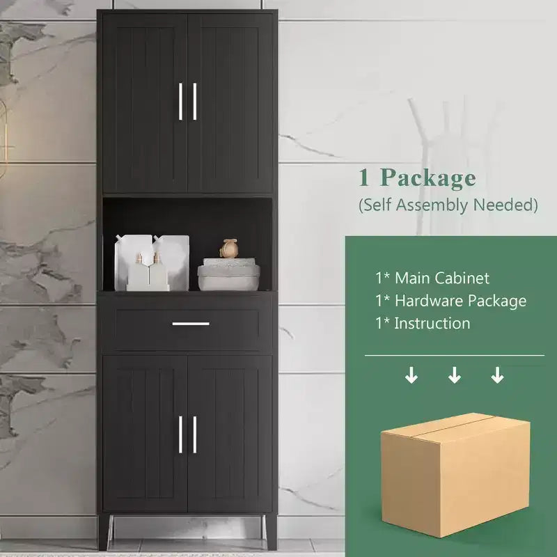 Mobiletto da bagno alto 70,9" resistente all'acqua con ripiani regolabili