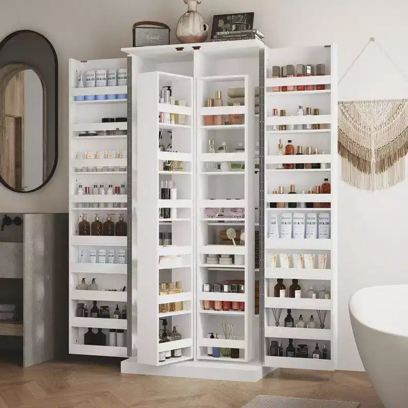 Mobile Lavabo Moderno a Doppia Anta con Vano Contenitore Girevole, Organizer per Trucchi