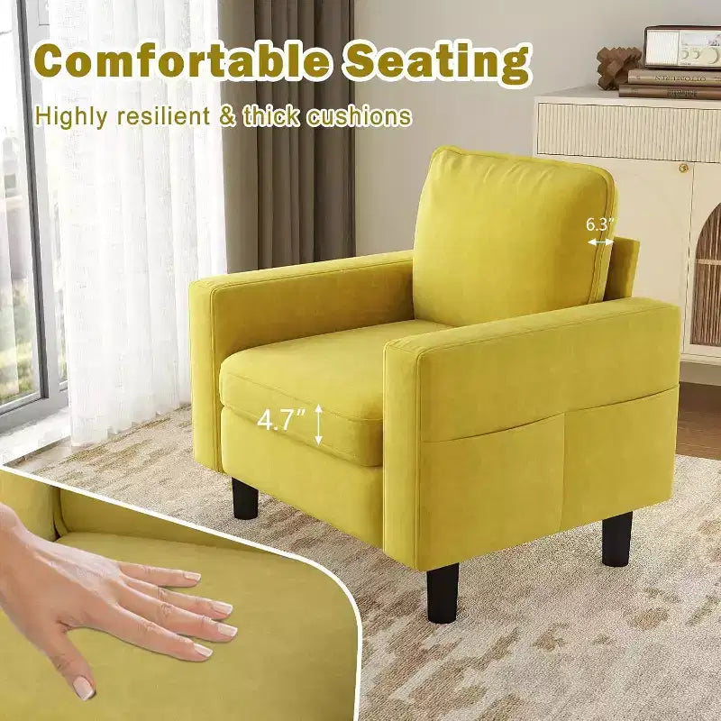 Kinsuite Single Sofa Chair - 33 Modern Accent Chairs with Arms & Cushionsm, Mustard