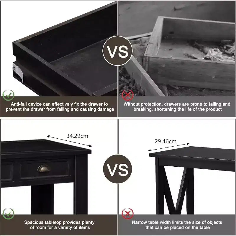 Console da Ingresso da 60" con 4 Cassetti, Tavolo d'Appoggio Rustico Nero