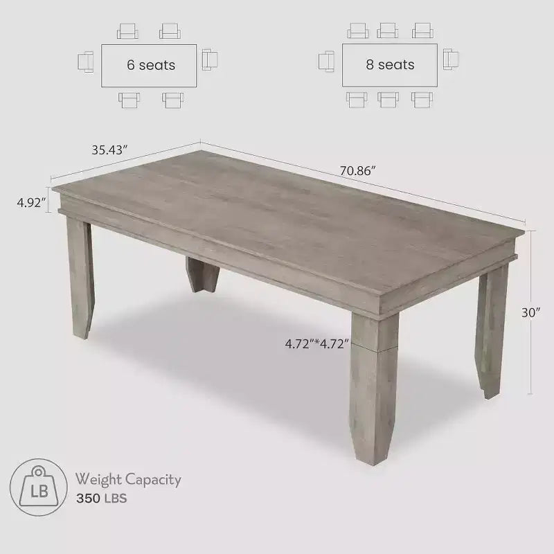 Tavolo da Pranzo Rettangolare da 180 cm per 6-8 Persone, Stile Rustico