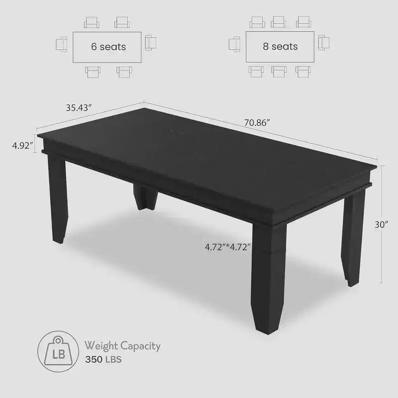Tavolo da Pranzo Rettangolare da 180 cm per 6-8 Persone, Stile Rustico