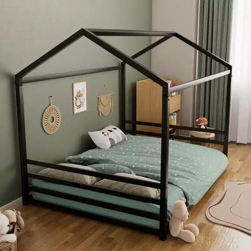 Struttura per letto a terra Montessori per materasso singolo/una piazza e mezza, letto basso in metallo a forma di casetta con sponde di sicurezza