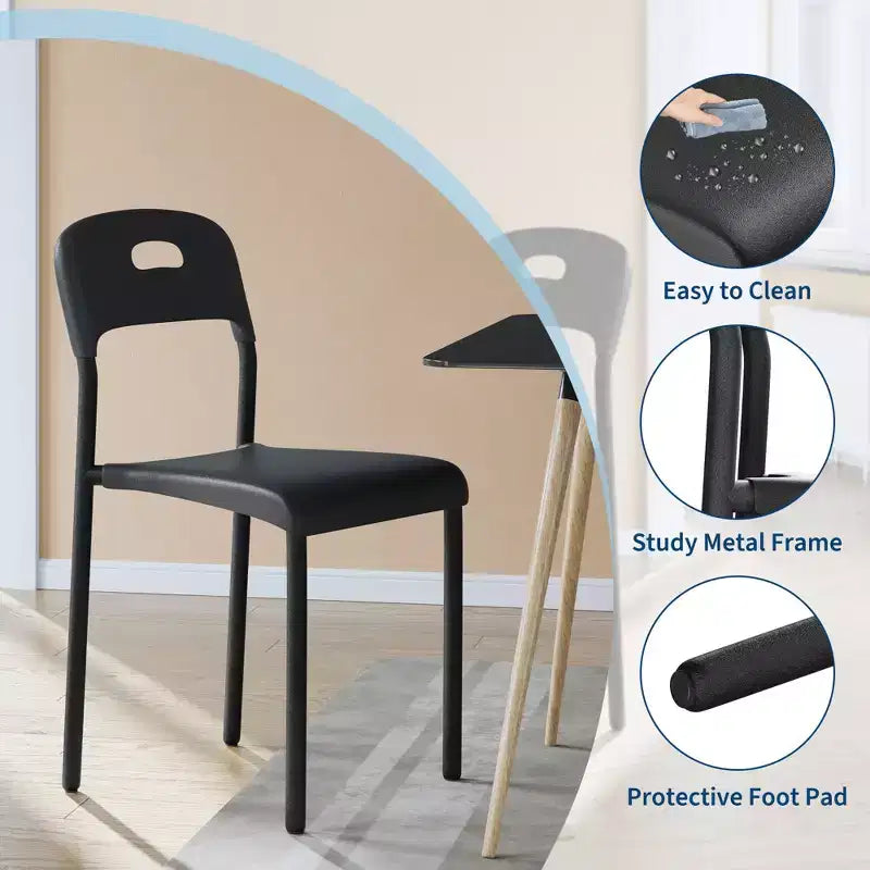 Chaises de salle à manger empilables en plastique avec pieds en métal pour salle de conférence, bureau, table de salle à manger, montage facile, résistant aux taches, utilisation intérieure et extérieure