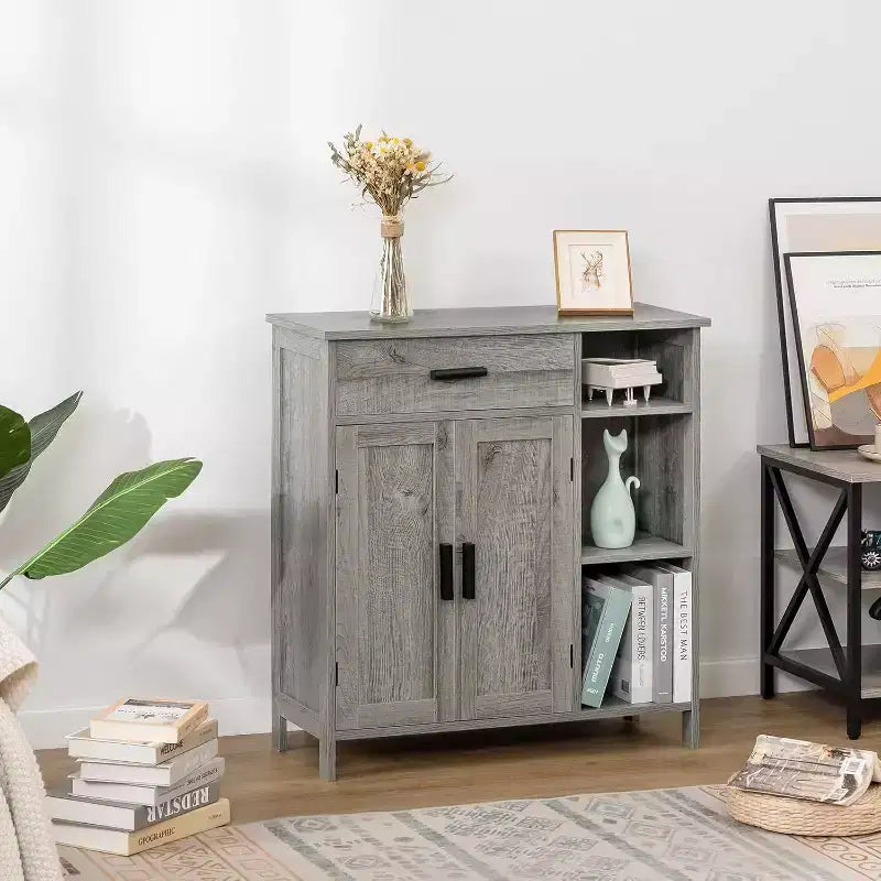Mobiletto a pavimento con ante, ripiani e cassetto, per bagno e angolo caffè