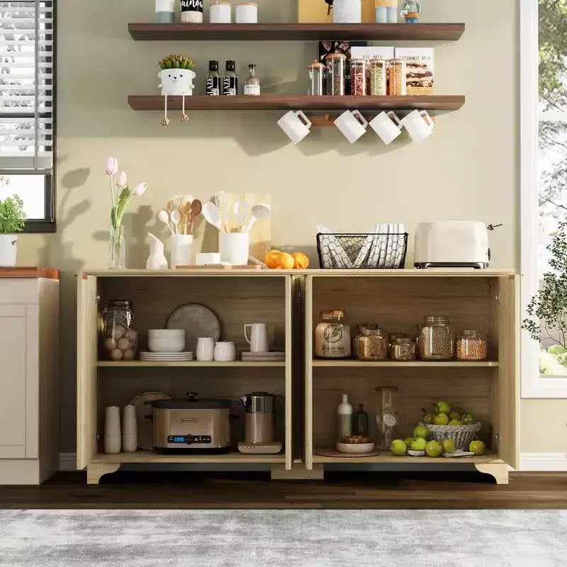 Madia credenza con 4 ante scanalate e ripiani regolabili, Mobile Bar Caffè