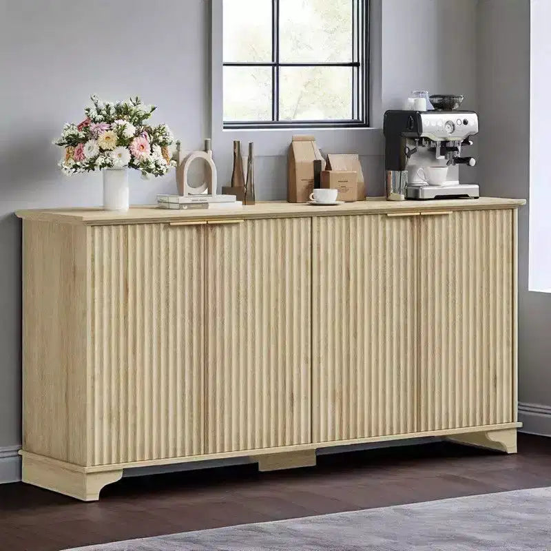 Madia credenza con 4 ante scanalate e ripiani regolabili, Mobile Bar Caffè
