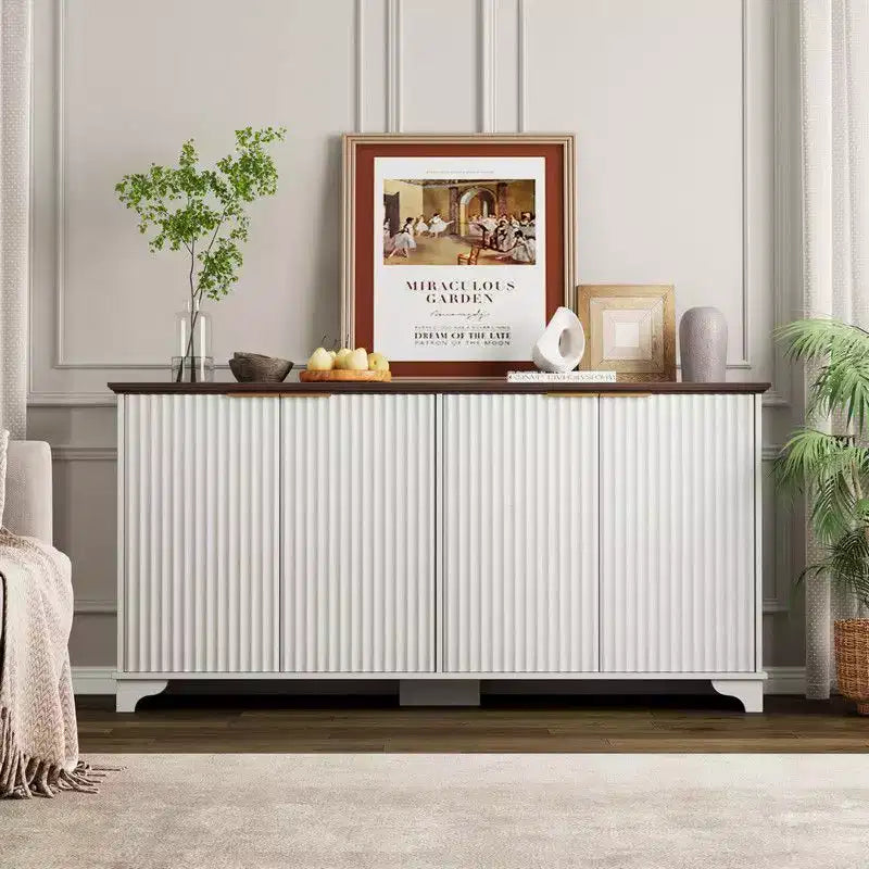 Madia credenza con 4 ante scanalate e ripiani regolabili, Mobile Bar Caffè