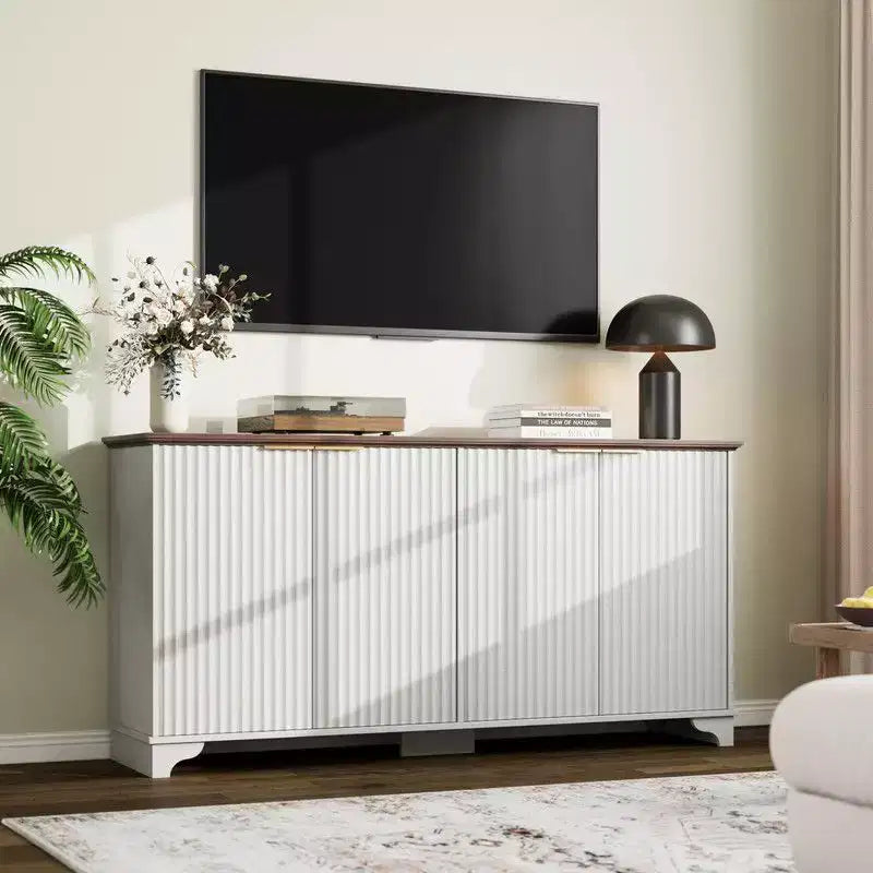 Madia credenza con 4 ante scanalate e ripiani regolabili, Mobile Bar Caffè