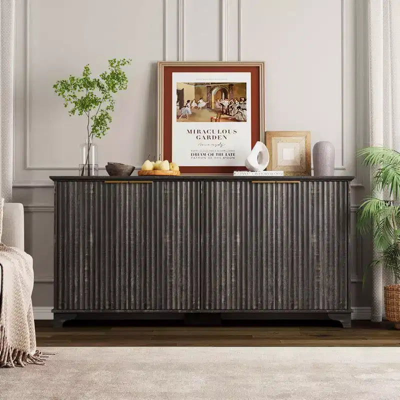 Madia credenza con 4 ante scanalate e ripiani regolabili, Mobile Bar Caffè