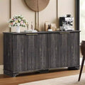 Coolmee Sideboard Buffet Cabinet with 4 Fluted Doors, Kitchen Cupboard Storage with Adjustable Shelves, Coffee Bar Cabinet for Home, Dining Room