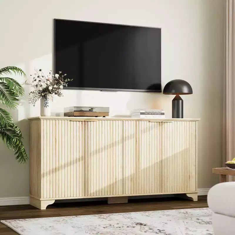 Madia credenza con 4 ante scanalate e ripiani regolabili, Mobile Bar Caffè