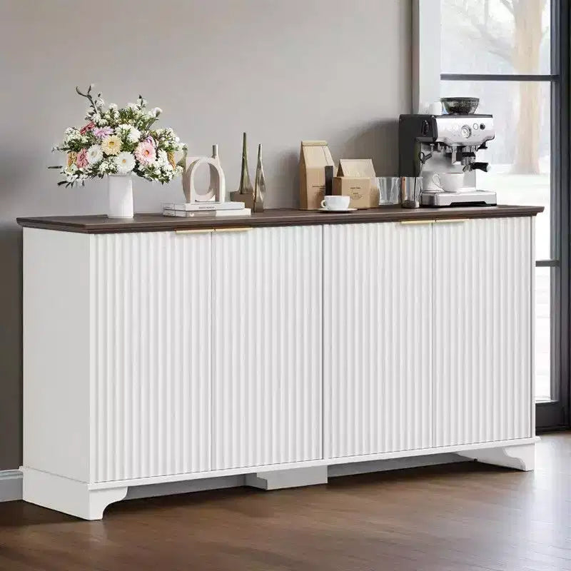 Madia credenza con 4 ante scanalate e ripiani regolabili, Mobile Bar Caffè