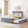 Bellemave Full Bed Frame with Trundle Bed,Velvet Upholstered Platform Bed Frame,Full Size Trundle Bed with Headboard for Kids Teens Adults (Gray)