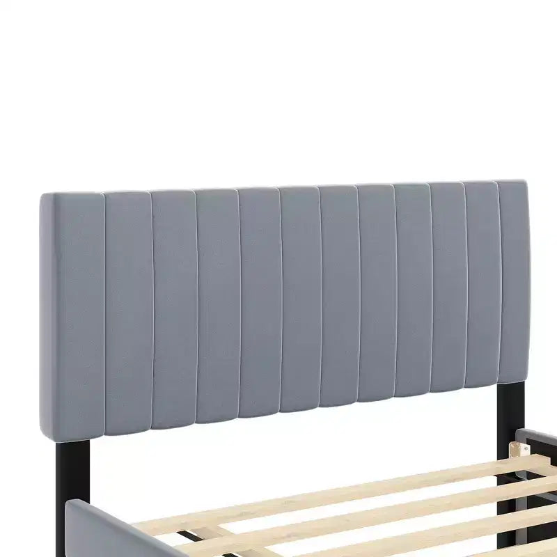 Struttura Letto Matrimoniale con Letto Estraibile, Letto a Piattaforma Imbottito in Velluto con Testiera, Grigio