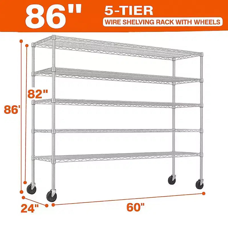 HOMDOX 5-Tier Heavy Duty Metal Storage Rack 60W x 24D x 82H, 3000LBS Adjustable Wire Metal Shelves for Storage, Free Standing Storage Shelf Units