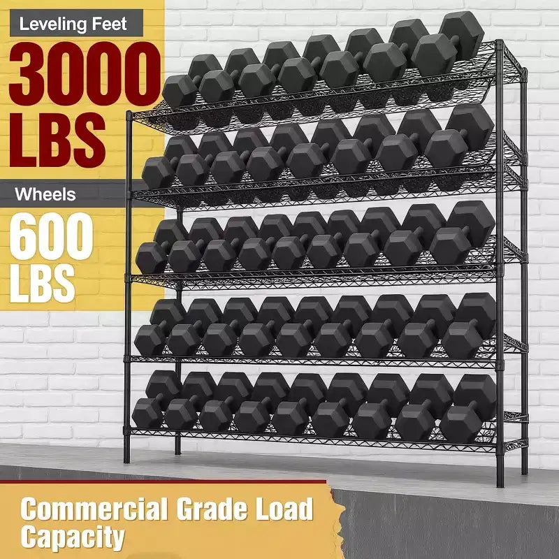 HOMDOX 5-Tier Heavy Duty Metal Storage Rack 60W x 24D x 82H, 3000LBS Adjustable Wire Metal Shelves for Storage, Free Standing Storage Shelf Units