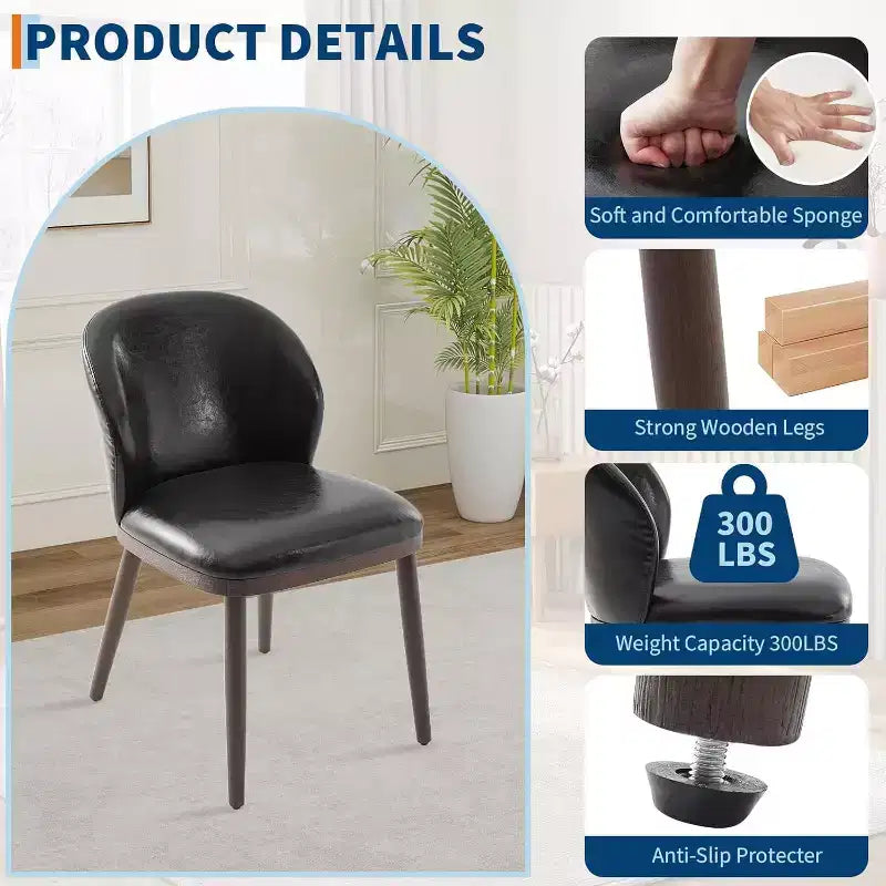 Lot de 2 chaises de salle à manger, pieds en bois, assise en tissu confortable, convient pour la salle à manger, la cuisine, le salon, installation facile