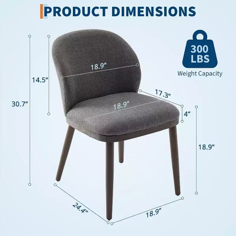 Lot de 2 chaises de salle à manger, pieds en bois, assise en tissu confortable, convient pour la salle à manger, la cuisine, le salon, installation facile