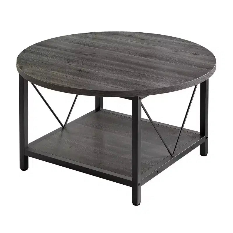 2-Tier Modern Round Coffee Table With Storage Open Shelf Wood Center Coffee For Home Office Living Room