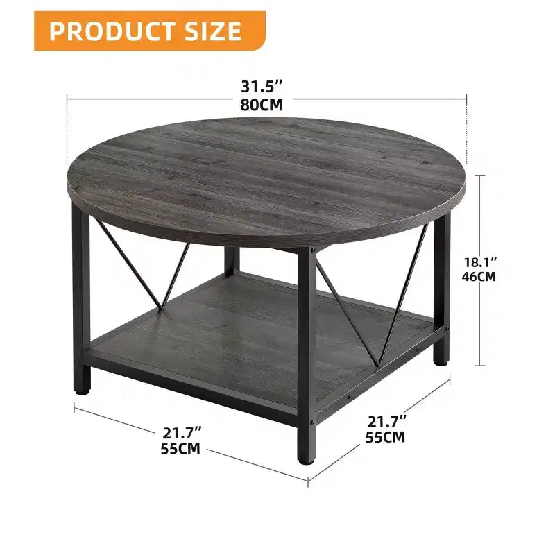 2-Tier Modern Round Coffee Table With Storage Open Shelf Wood Center Coffee For Home Office Living Room