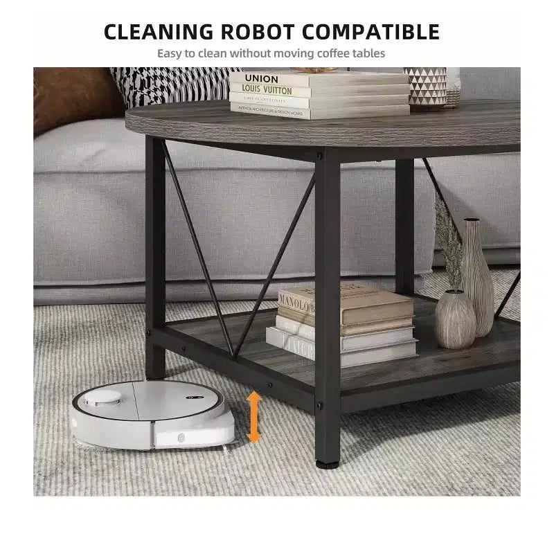 2-Tier Modern Round Coffee Table With Storage Open Shelf Wood Center Coffee For Home Office Living Room
