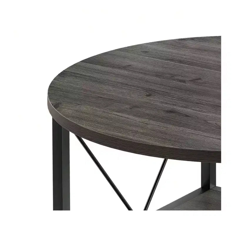 2-Tier Modern Round Coffee Table With Storage Open Shelf Wood Center Coffee For Home Office Living Room