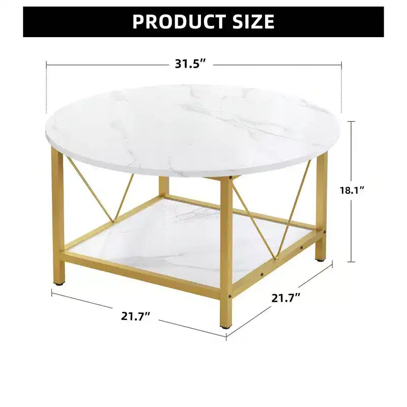 2-Tier Modern Round Coffee Table With Storage Open Shelf Wood Center Coffee For Home Office Living Room