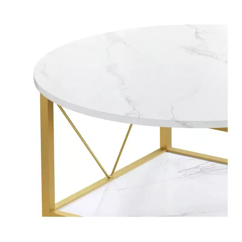 2-Tier Modern Round Coffee Table With Storage Open Shelf Wood Center Coffee For Home Office Living Room