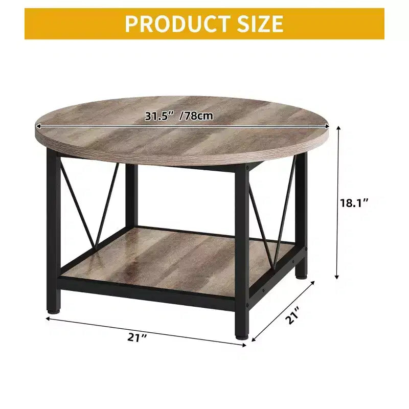 2-Tier Modern Round Coffee Table With Storage Open Shelf Wood Center Coffee For Home Office Living Room