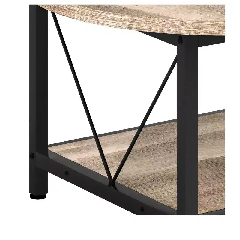 2-Tier Modern Round Coffee Table With Storage Open Shelf Wood Center Coffee For Home Office Living Room