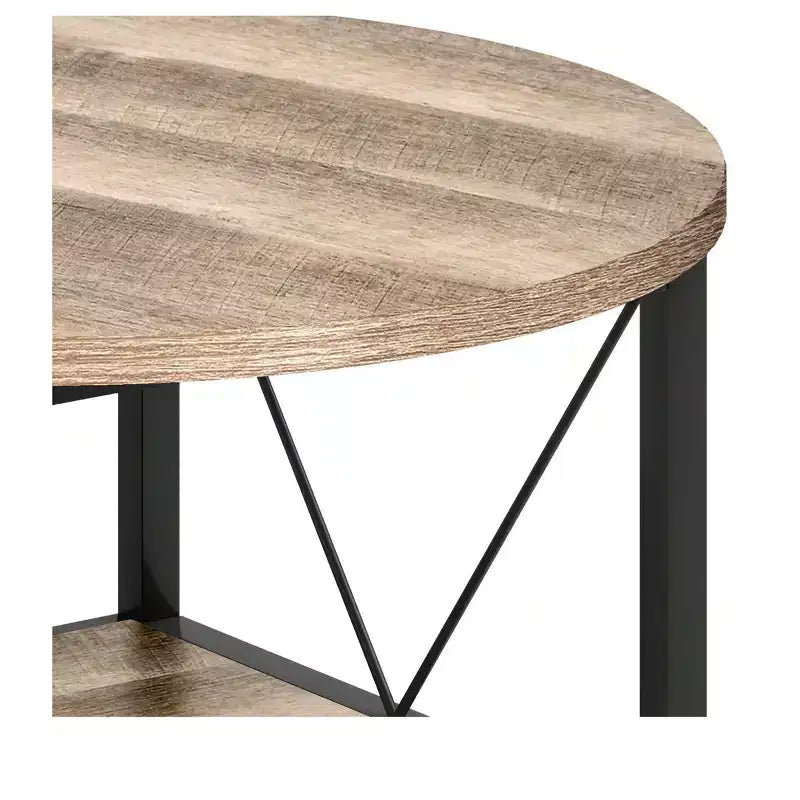 2-Tier Modern Round Coffee Table With Storage Open Shelf Wood Center Coffee For Home Office Living Room