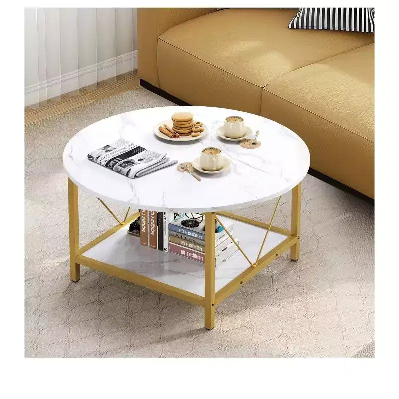 2-Tier Modern Round Coffee Table With Storage Open Shelf Wood Center Coffee For Home Office Living Room