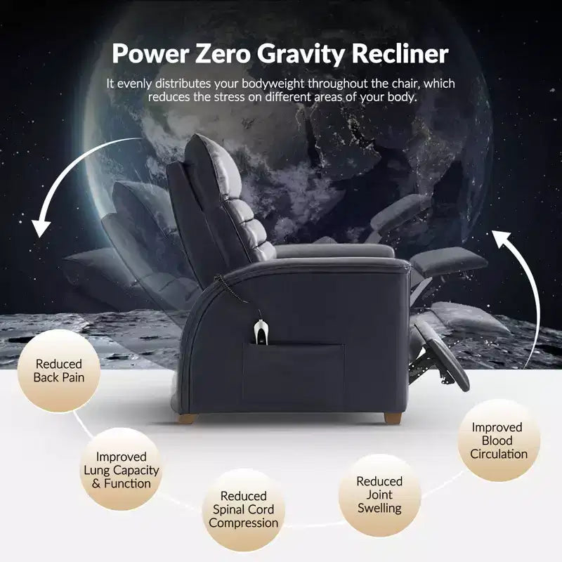 Poltrona Reclinabile Power Zero Gravity in Vera Pelle con Poggiatesta Regolabile