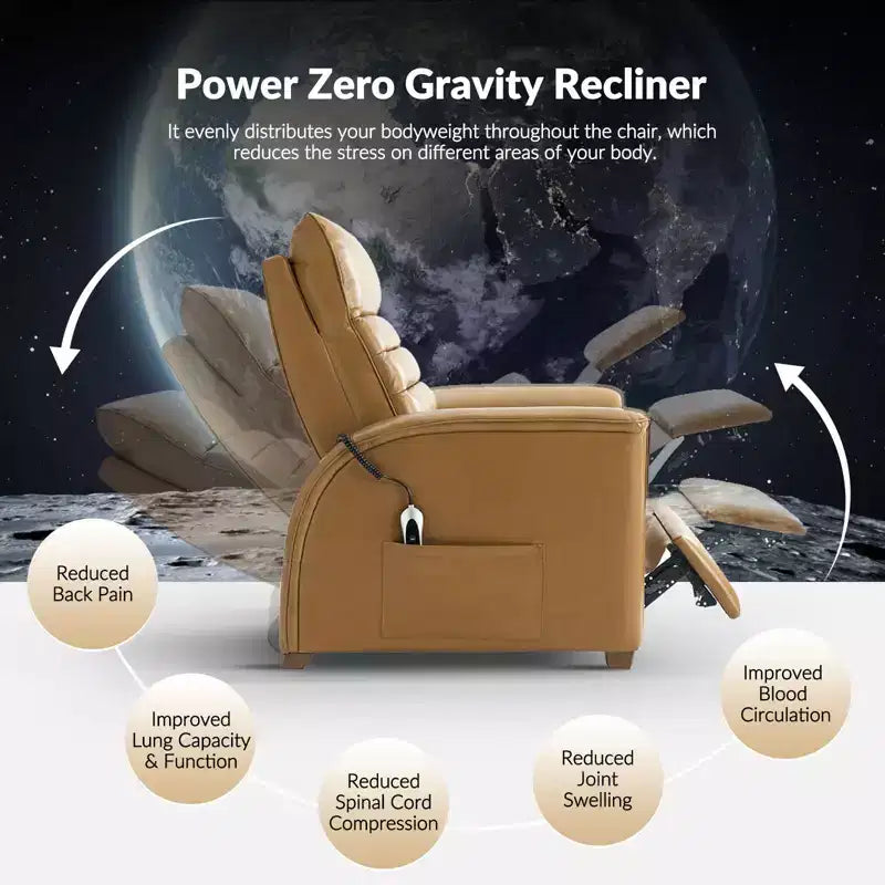 Poltrona Reclinabile Power Zero Gravity in Vera Pelle con Poggiatesta Regolabile