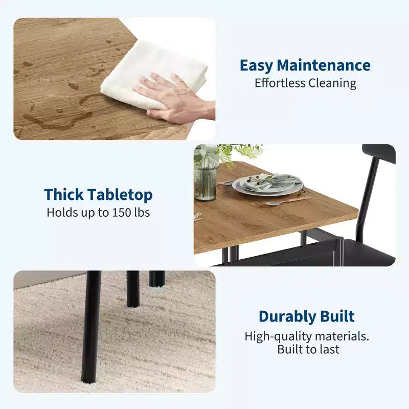 3 Piece Dining Room Table Set, Kitchen Table Set with Wooden Grain Kitchen Table & 2 PU Upholstered Metal Chairs for Small Space,Home Dinner