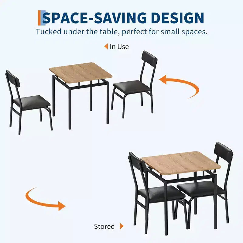 3 Piece Dining Room Table Set, Kitchen Table Set with Wooden Grain Kitchen Table & 2 PU Upholstered Metal Chairs for Small Space,Home Dinner