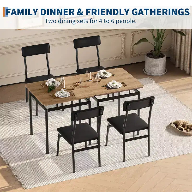 3 Piece Dining Room Table Set, Kitchen Table Set with Wooden Grain Kitchen Table & 2 PU Upholstered Metal Chairs for Small Space,Home Dinner