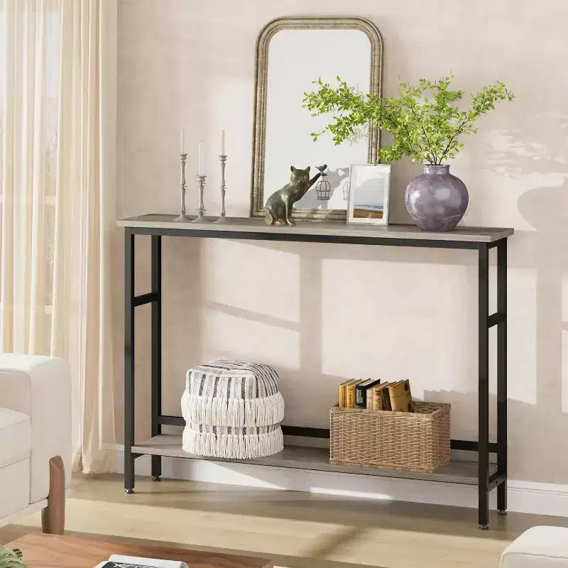 Slim 5.9 Sofa Table, 2-Tier Narrow Console Table with Adjustable Shelf, Space-Saving Design for Living Room, Entryway, Hallway, and Foyer Use