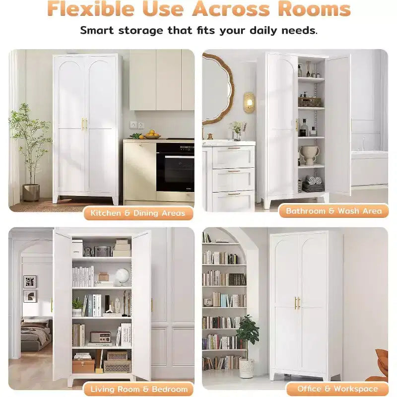 Armadietto dispensa in metallo alto 179,9 cm con 2 ante e 4 ripiani regolabili, bianco