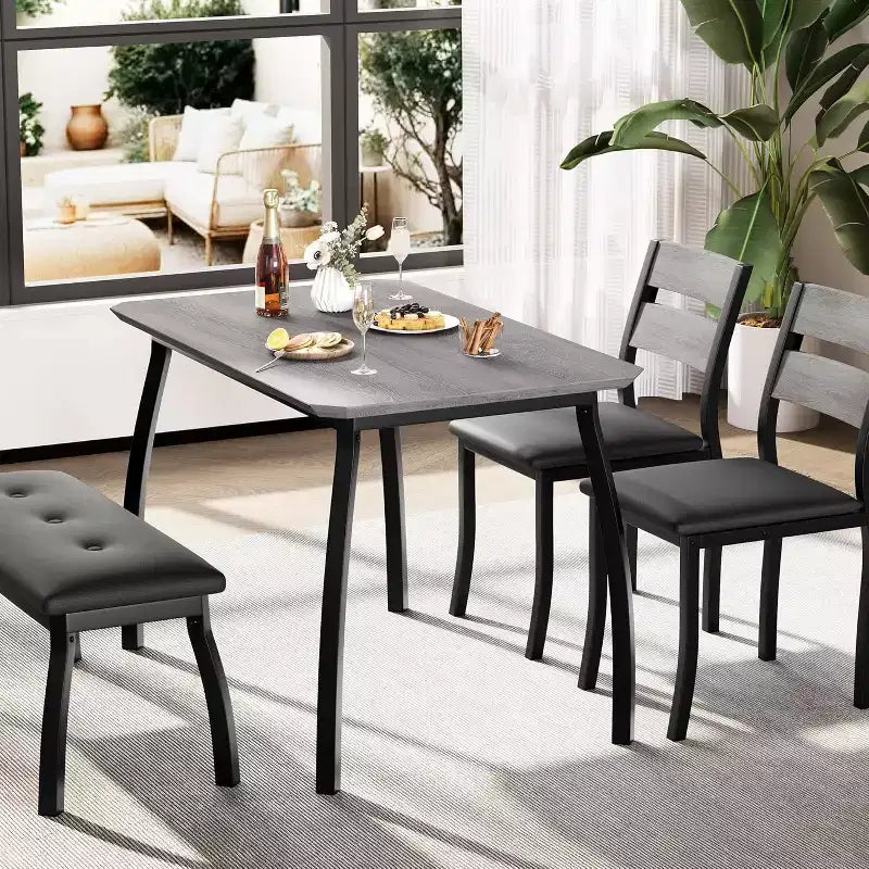 COZONY 5-Piece Dining Table Set with Wooden Table, Upholstered Bench and 2 Chairs, Space-Saving Dinette Set for Studio, Kitchen, Dining Room