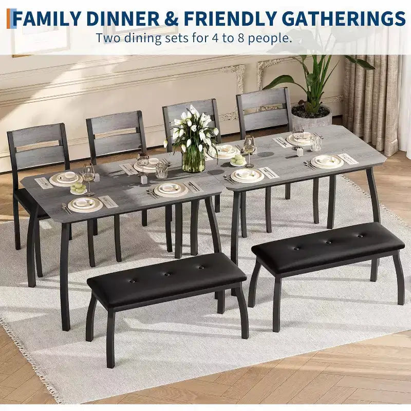 COZONY 5-Piece Dining Table Set with Wooden Table, Upholstered Bench and 2 Chairs, Space-Saving Dinette Set for Studio, Kitchen, Dining Room