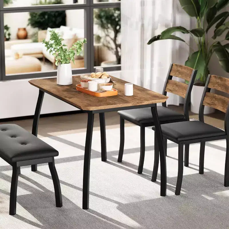 COZONY 5-Piece Dining Table Set with Wooden Table, Upholstered Bench and 2 Chairs, Space-Saving Dinette Set for Studio, Kitchen, Dining Room